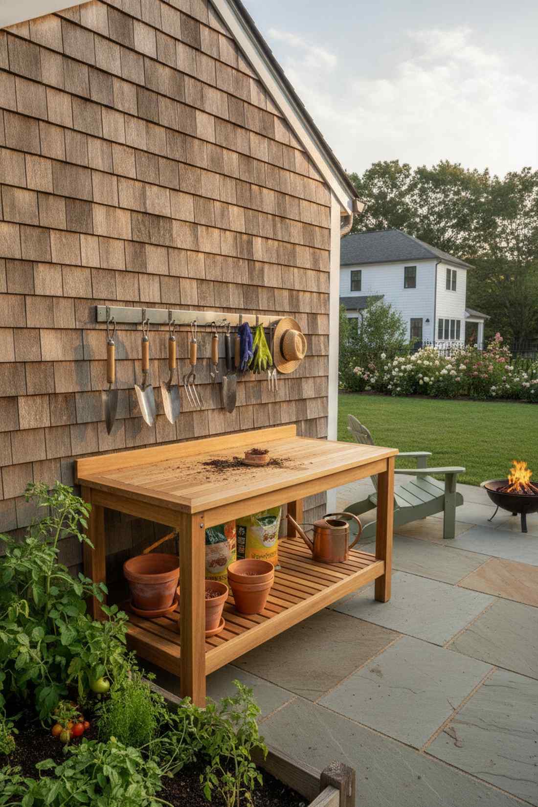 teak potting bench workspace