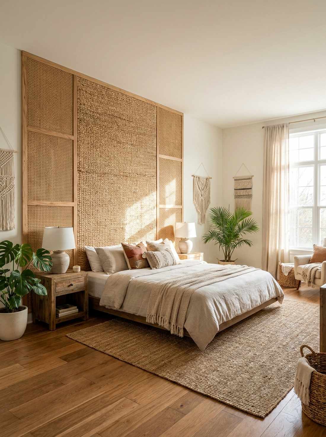 woven headboard wall