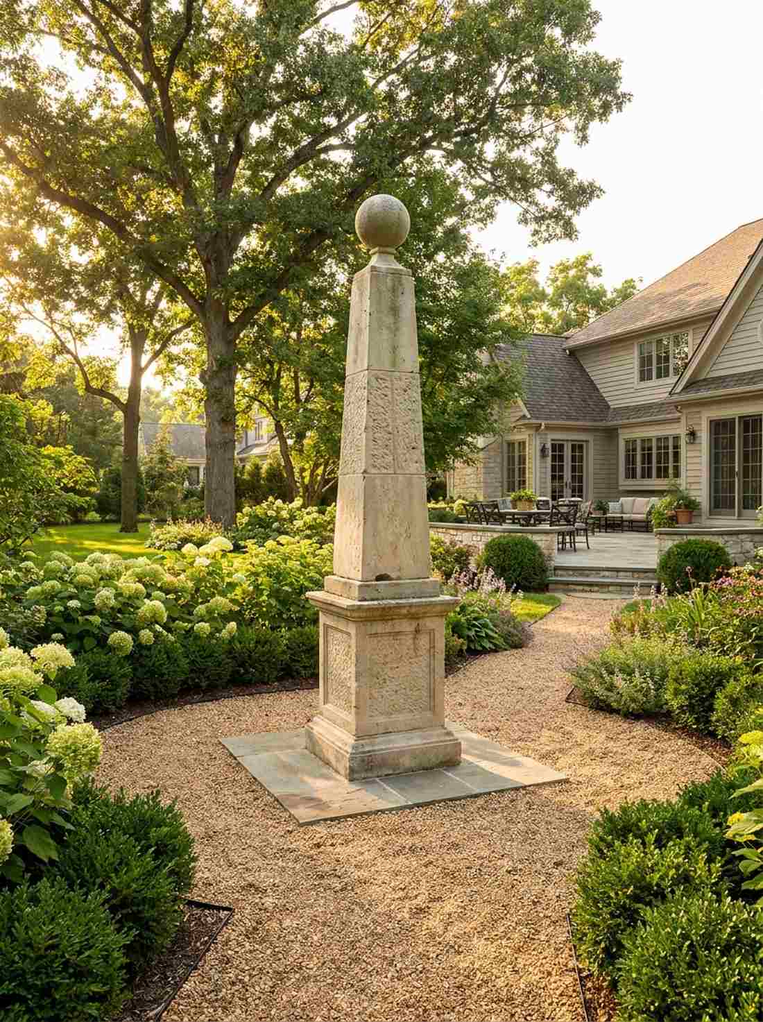 ball topped square limestone obelisk