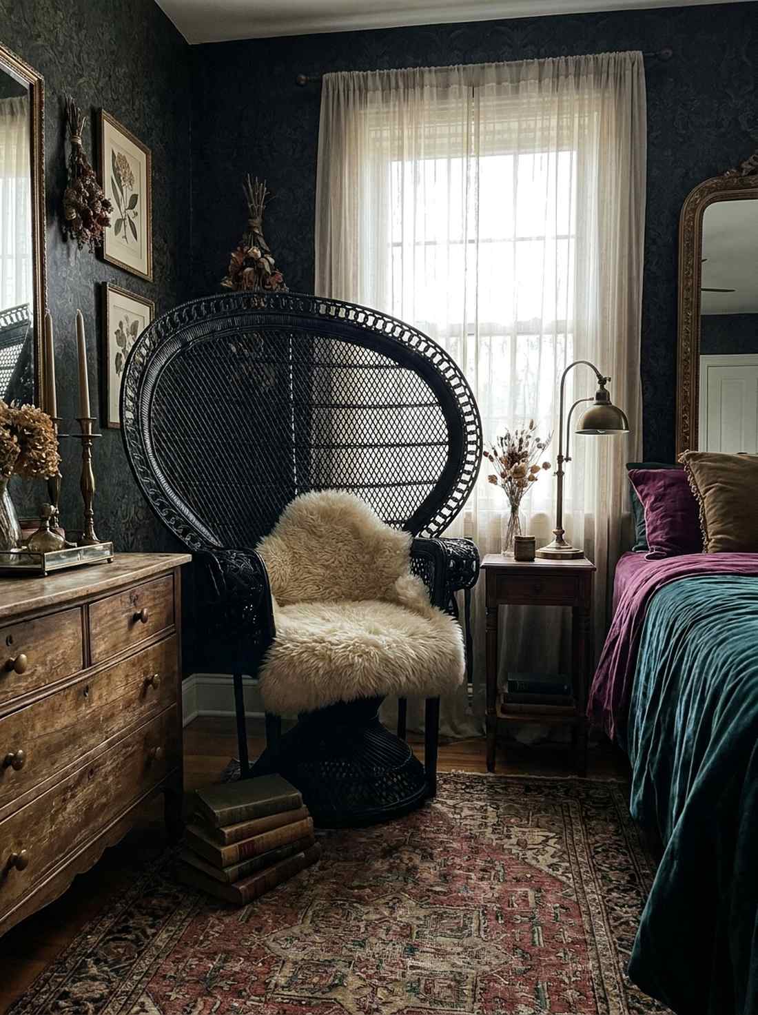 black rattan peacock chair