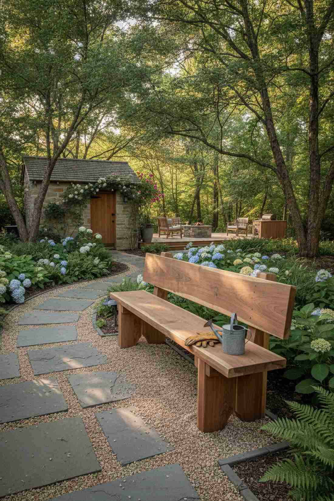 cedar plank bench with mortised legs