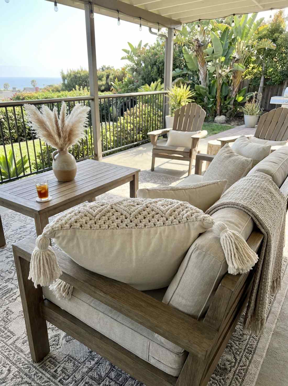 chunky macrame pillow with corner tassels