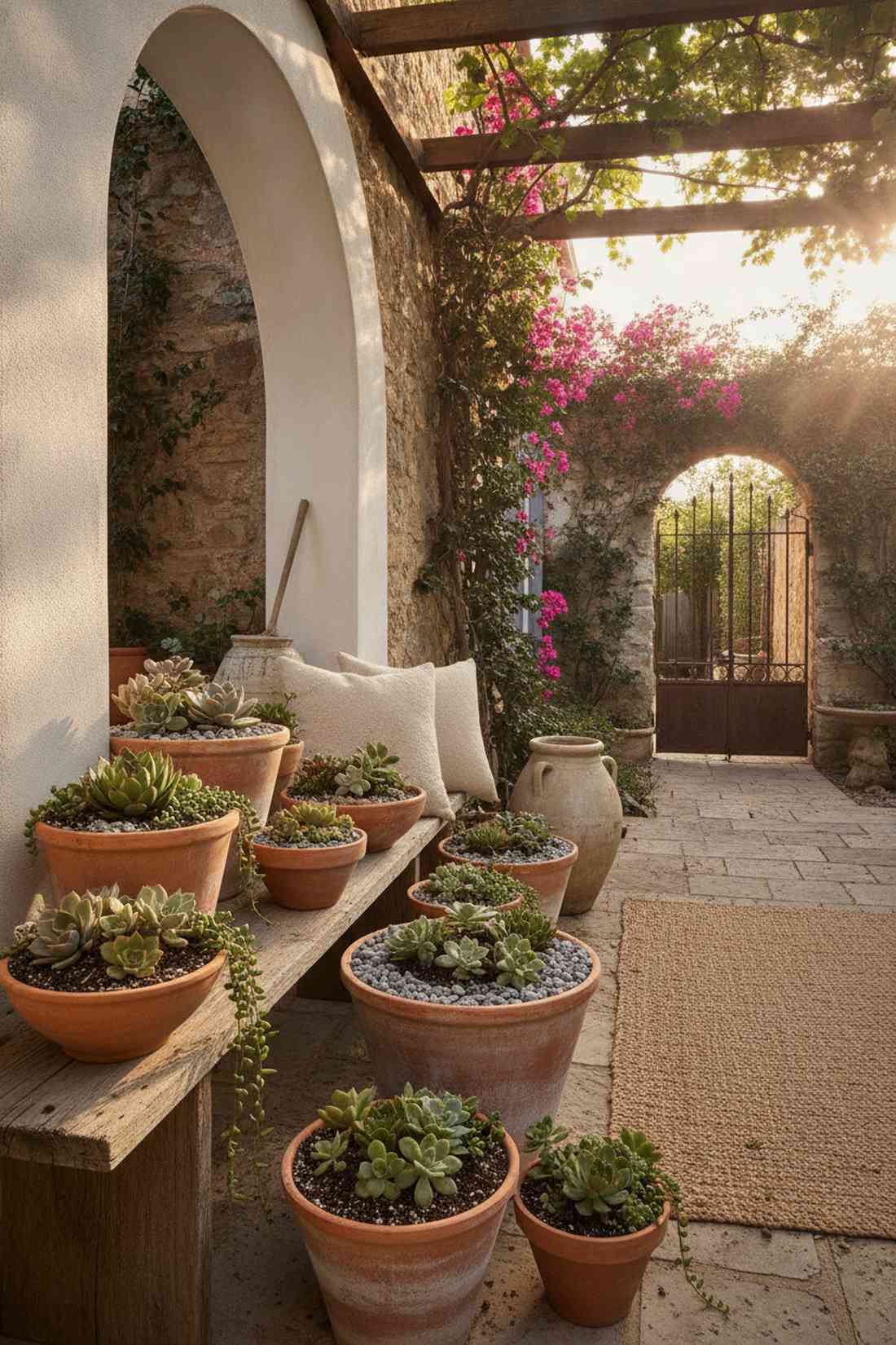 clustered succulent trios in terracotta