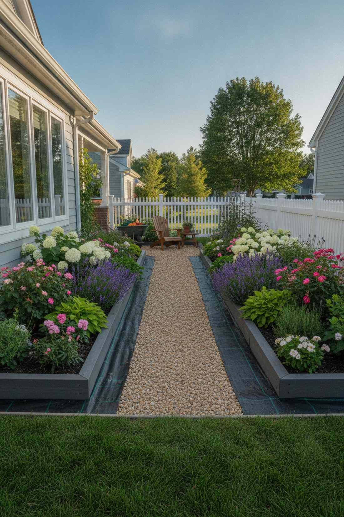 continuous narrow bed with walking path