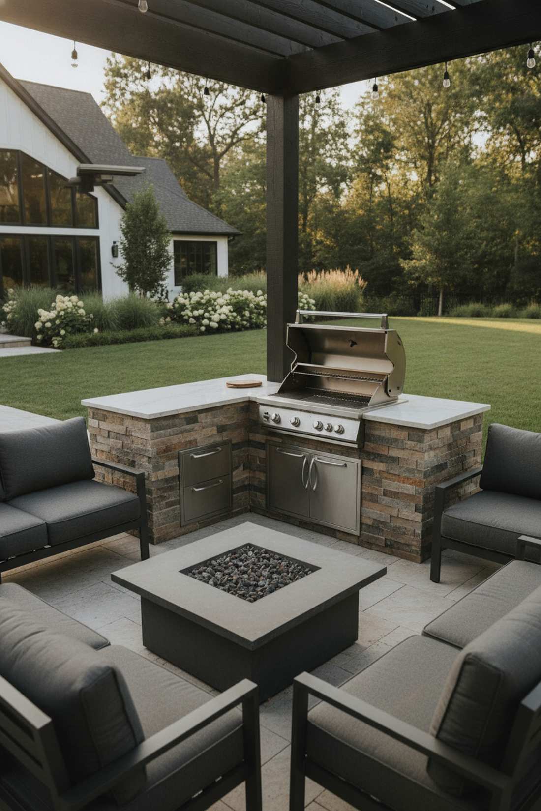 corner anchored grill station