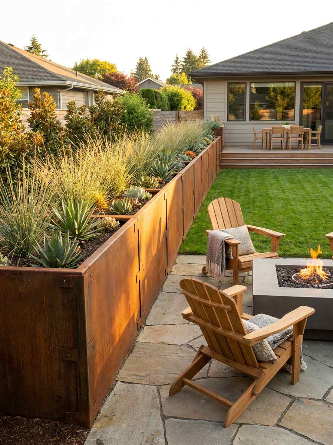 corten steel linear planters