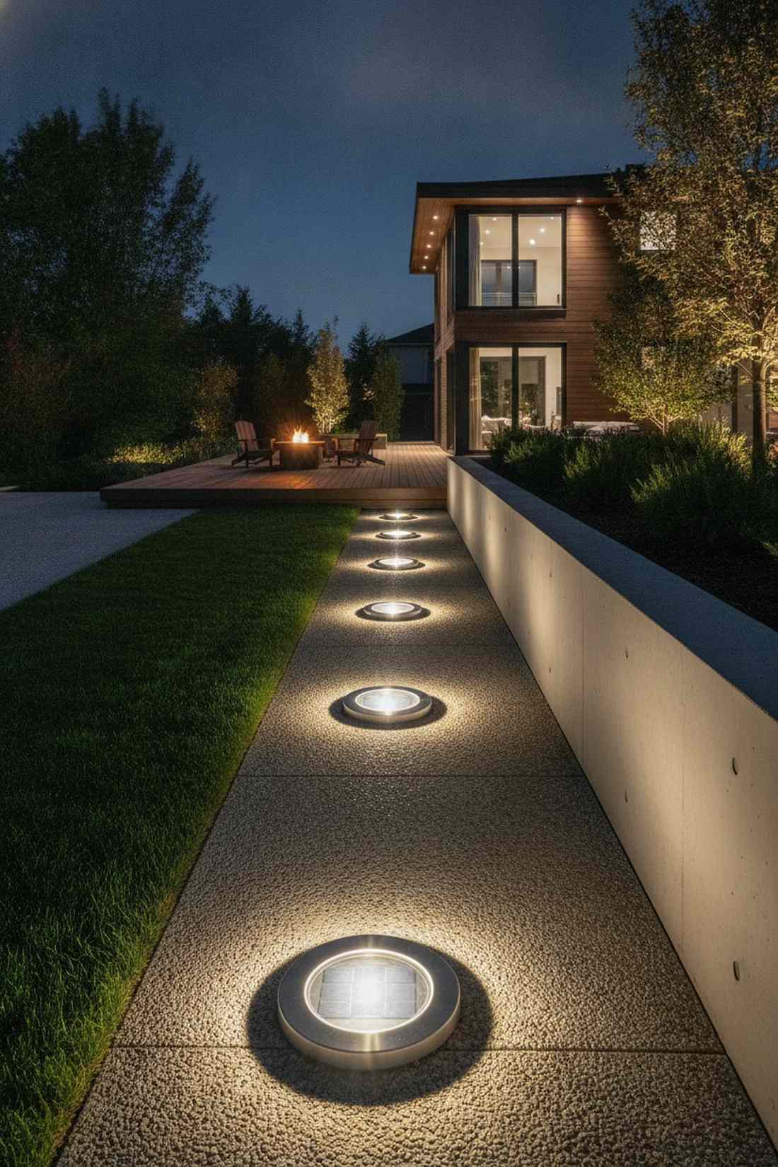 disk pathway lights with wide ground coverage