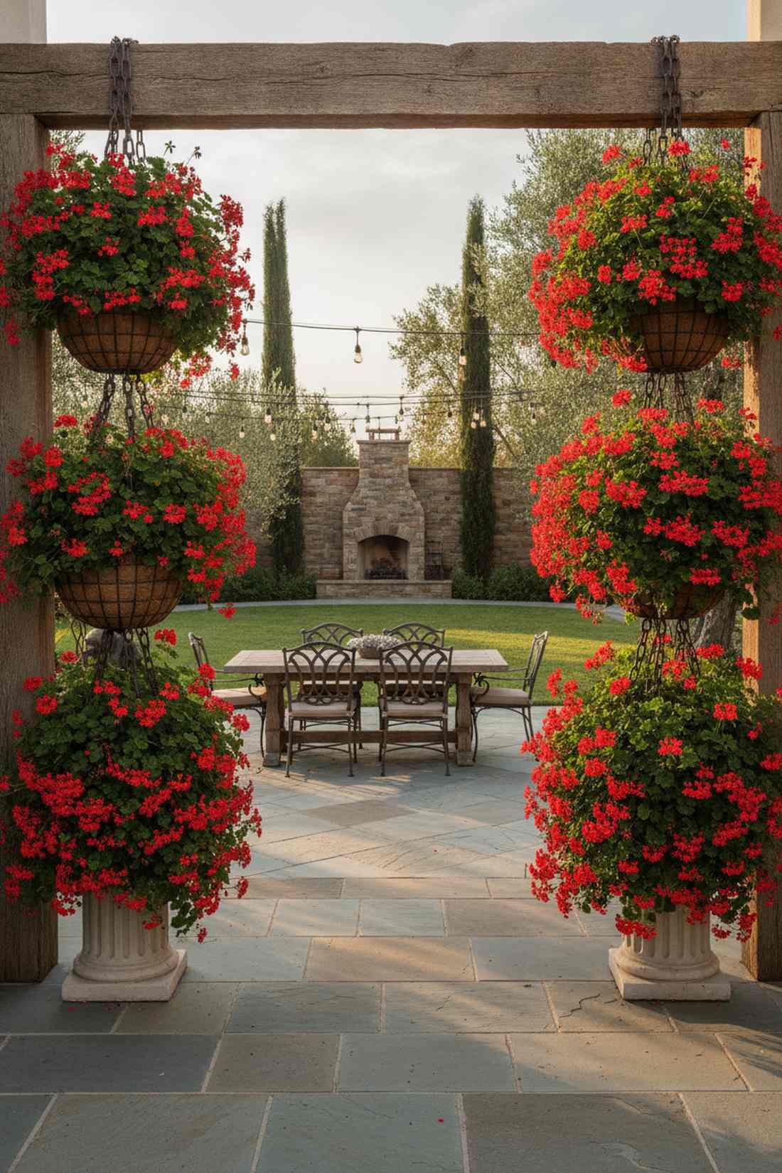 double basket geranium columns