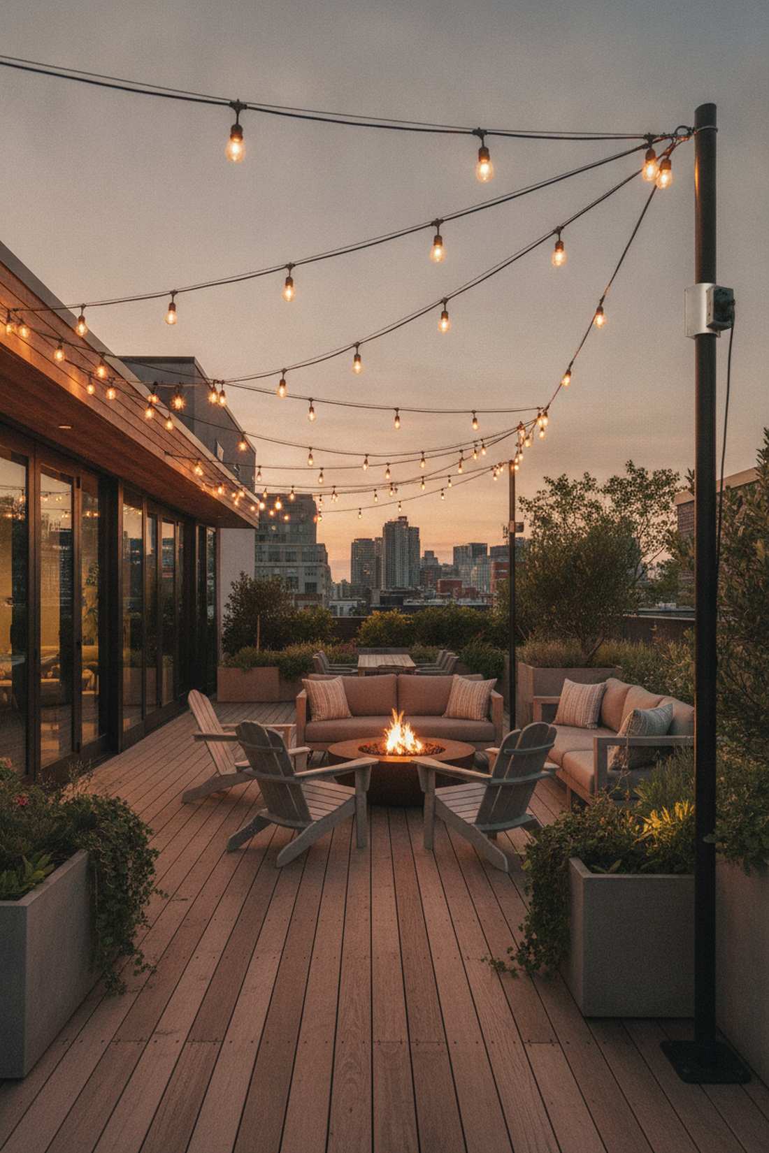 edison bulb string lights across patio