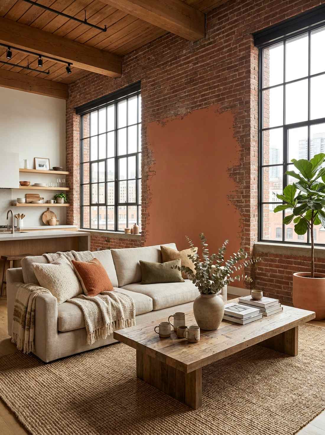 exposed brick with terracotta accents