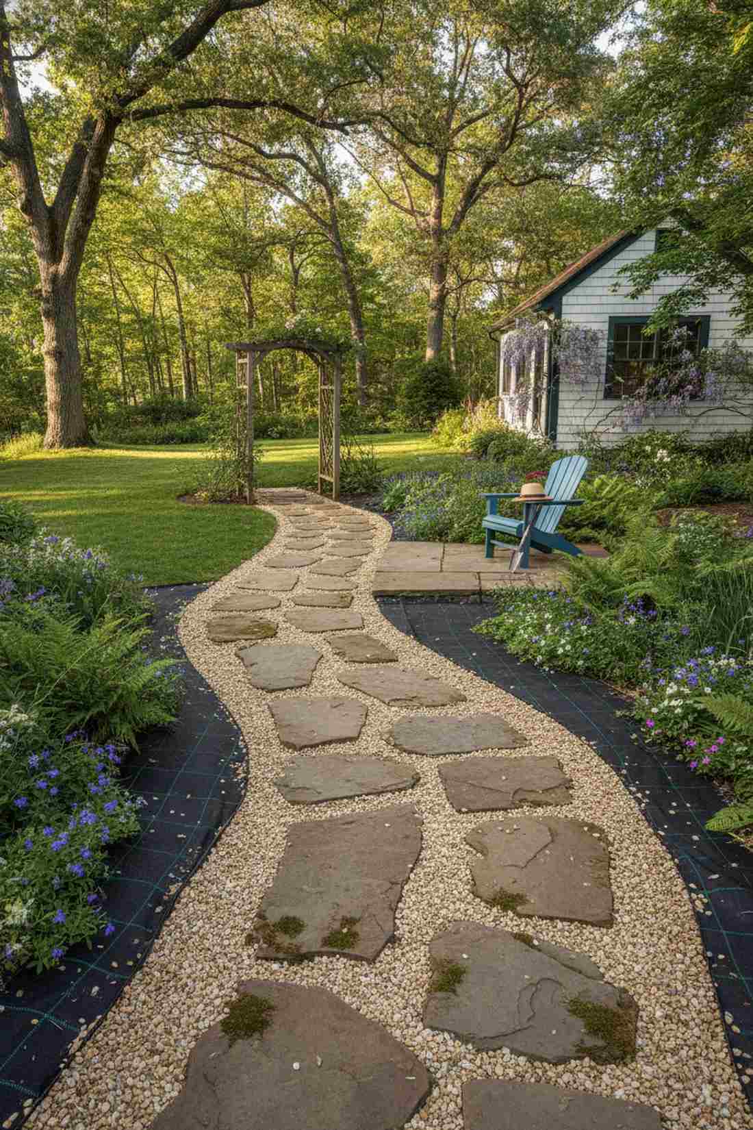 freeform irregular flagstone with wide gravel joints