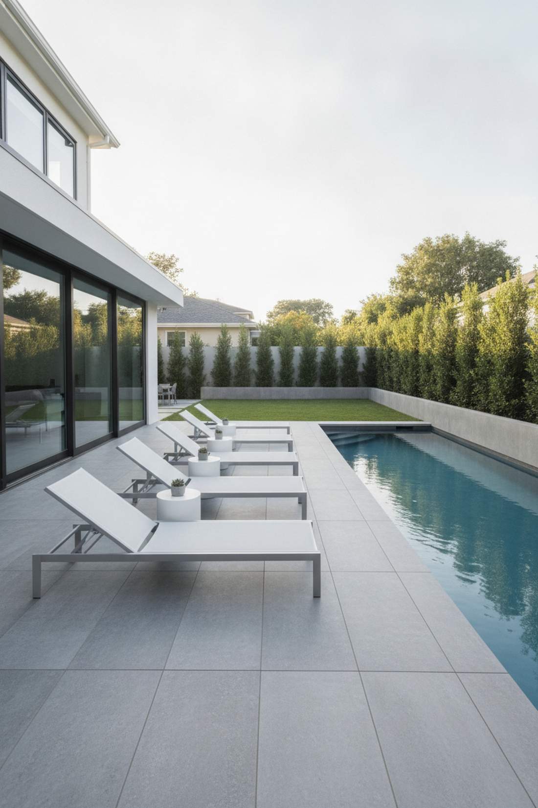 linear lap pool with side lounge deck