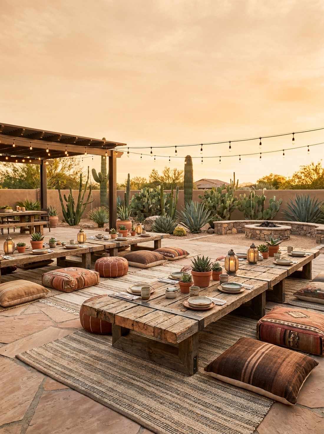 low wooden picnic tables