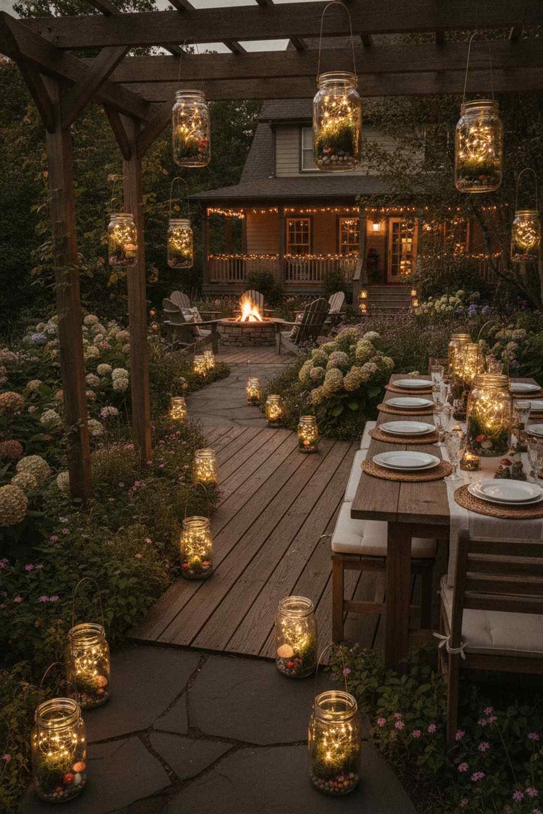 mason jar lanterns with vintage bulbs