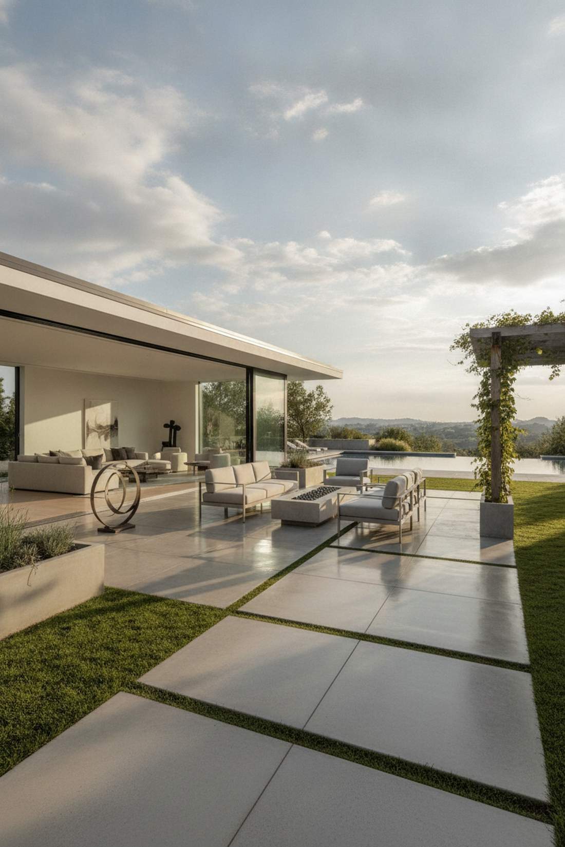 minimalist concrete slab patio