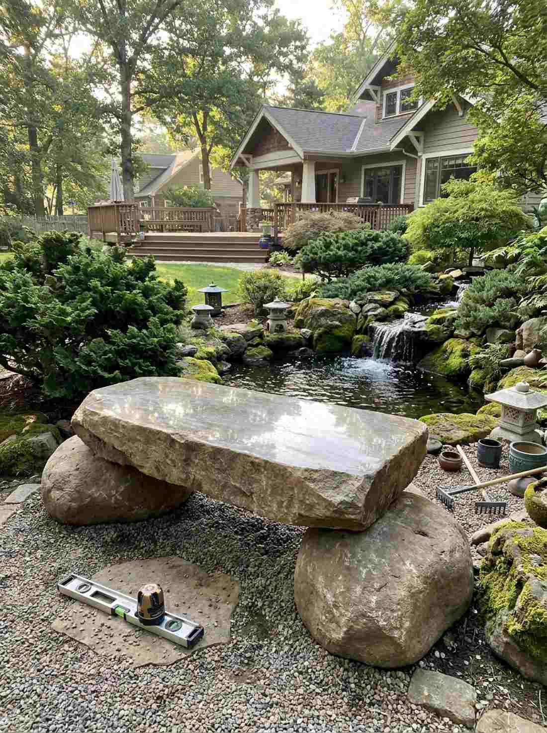 natural boulder slab bench