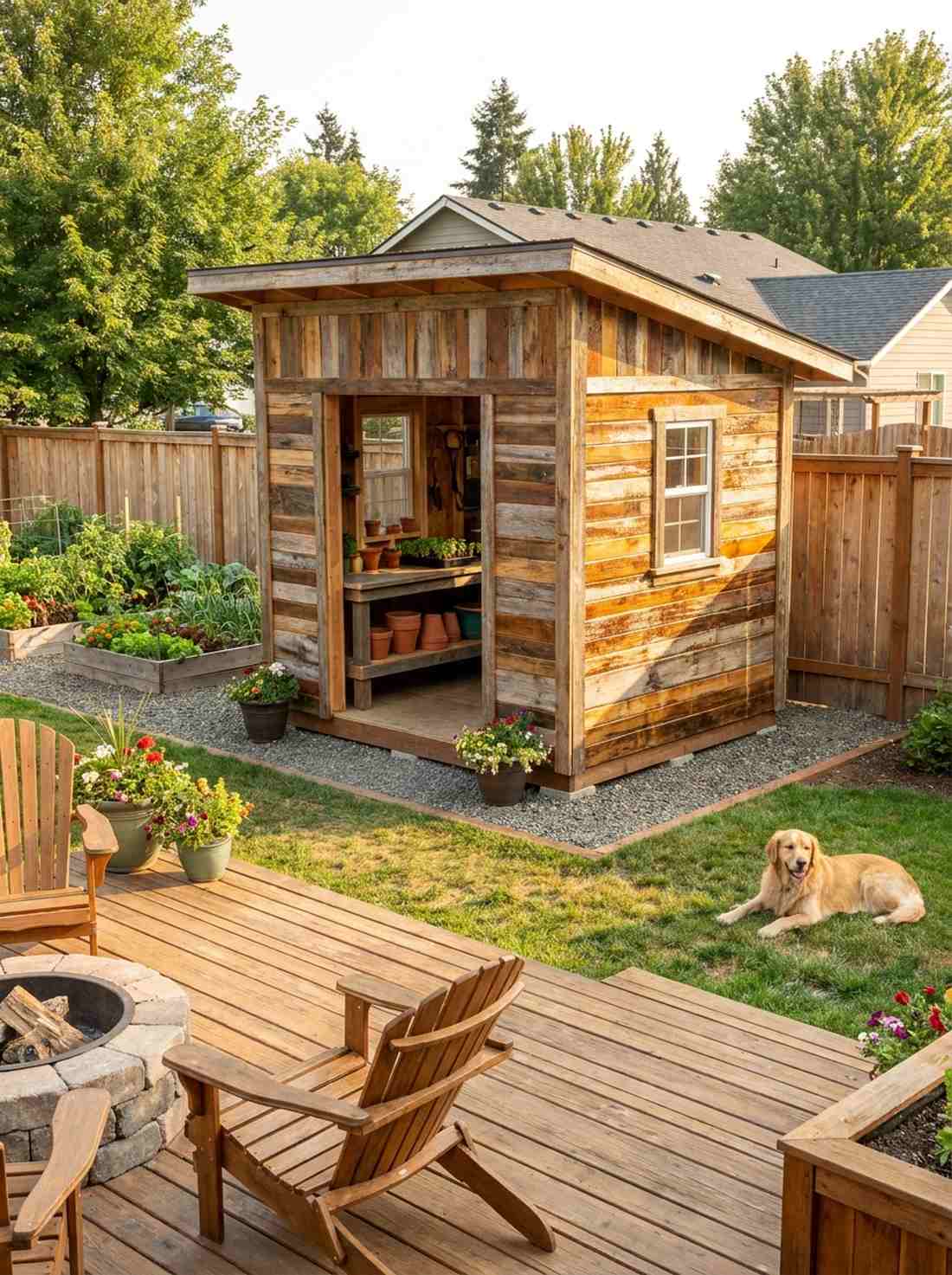 patchwork timber potting shed