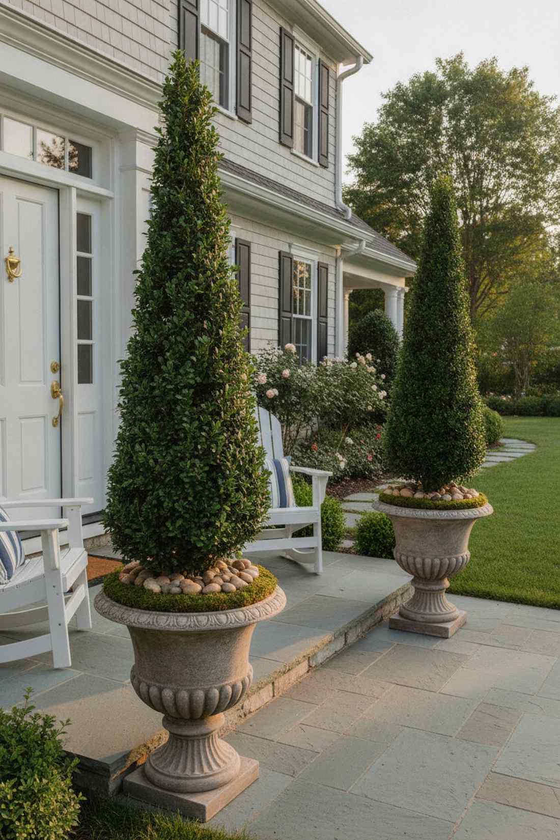 pyramidal boxwood topiaries