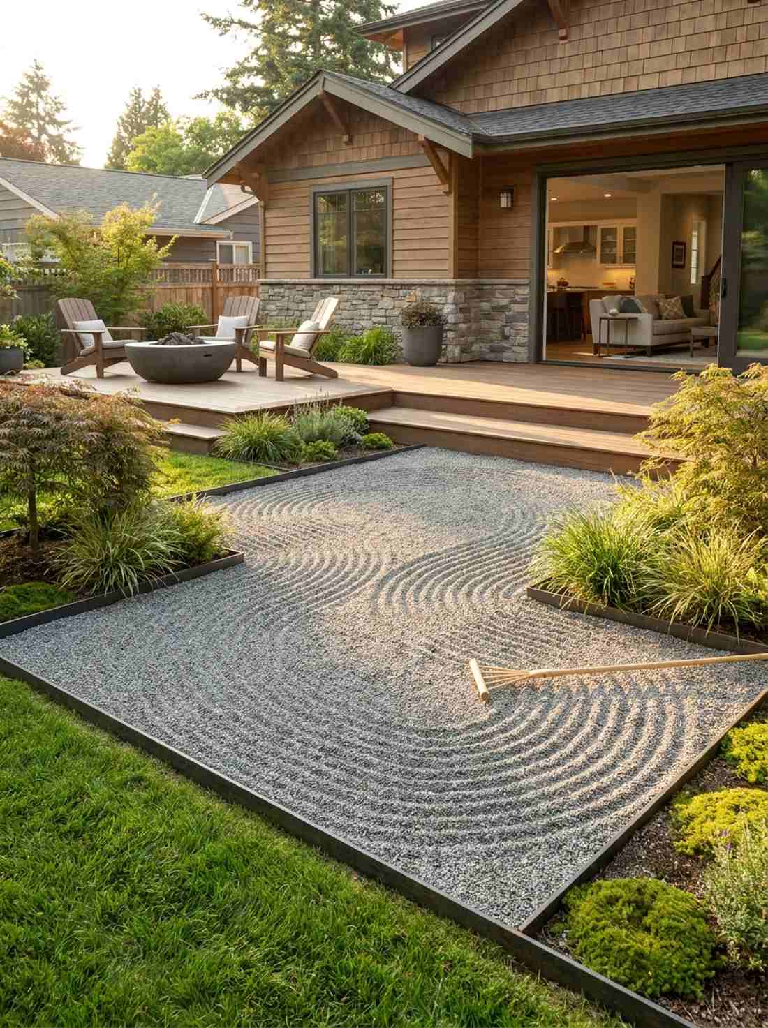 raked gravel meditation garden