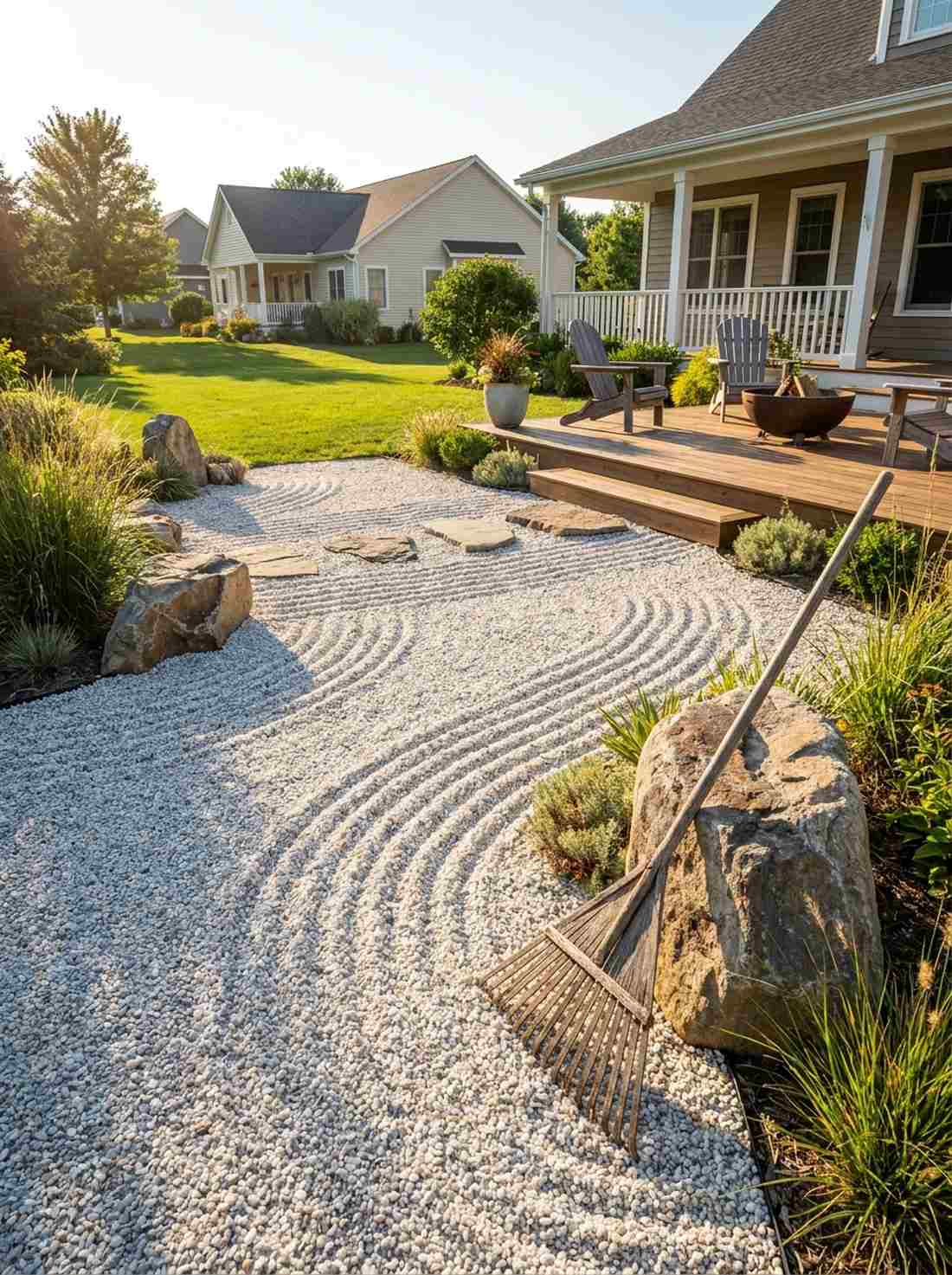 raked gravel ocean