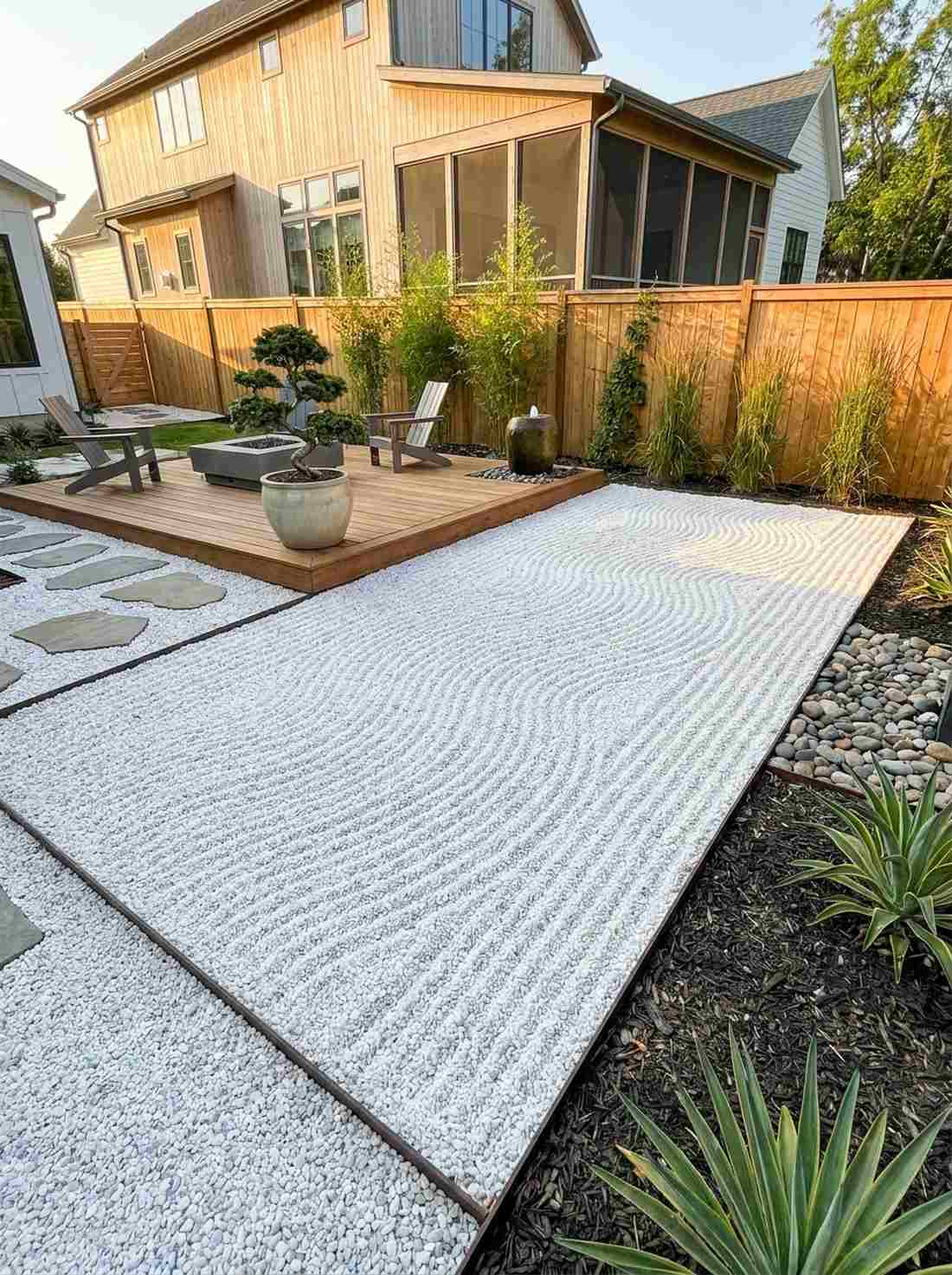 raked white gravel zen base