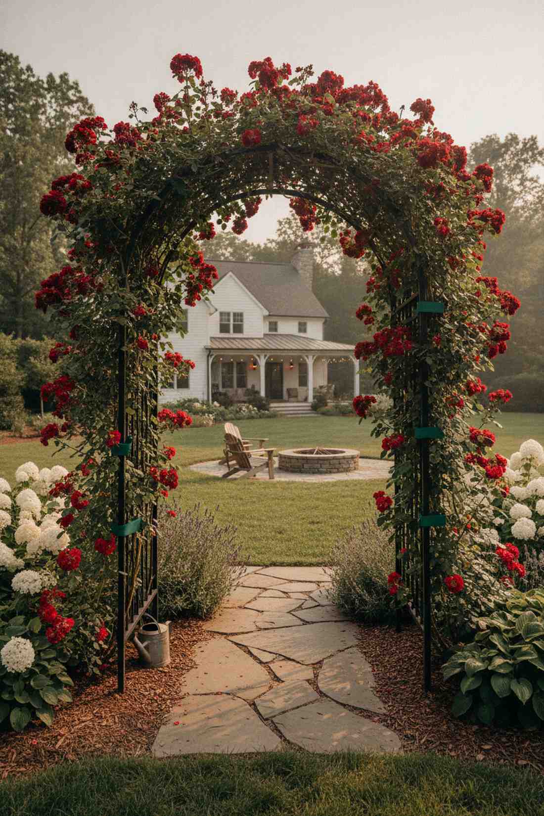 romantic red climbing rose gateway