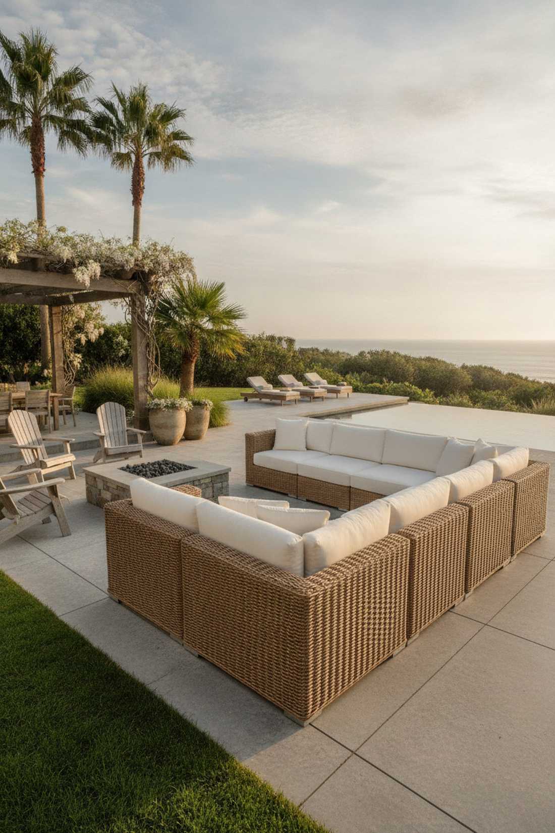 seven piece wicker sectional with corner modules
