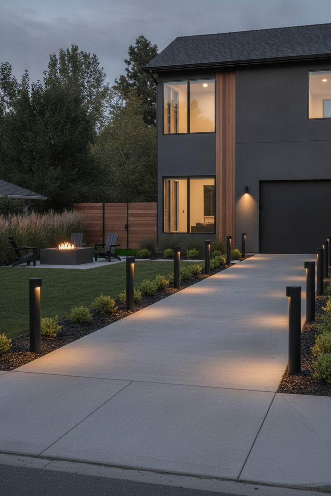 sleek cylindrical black bollards