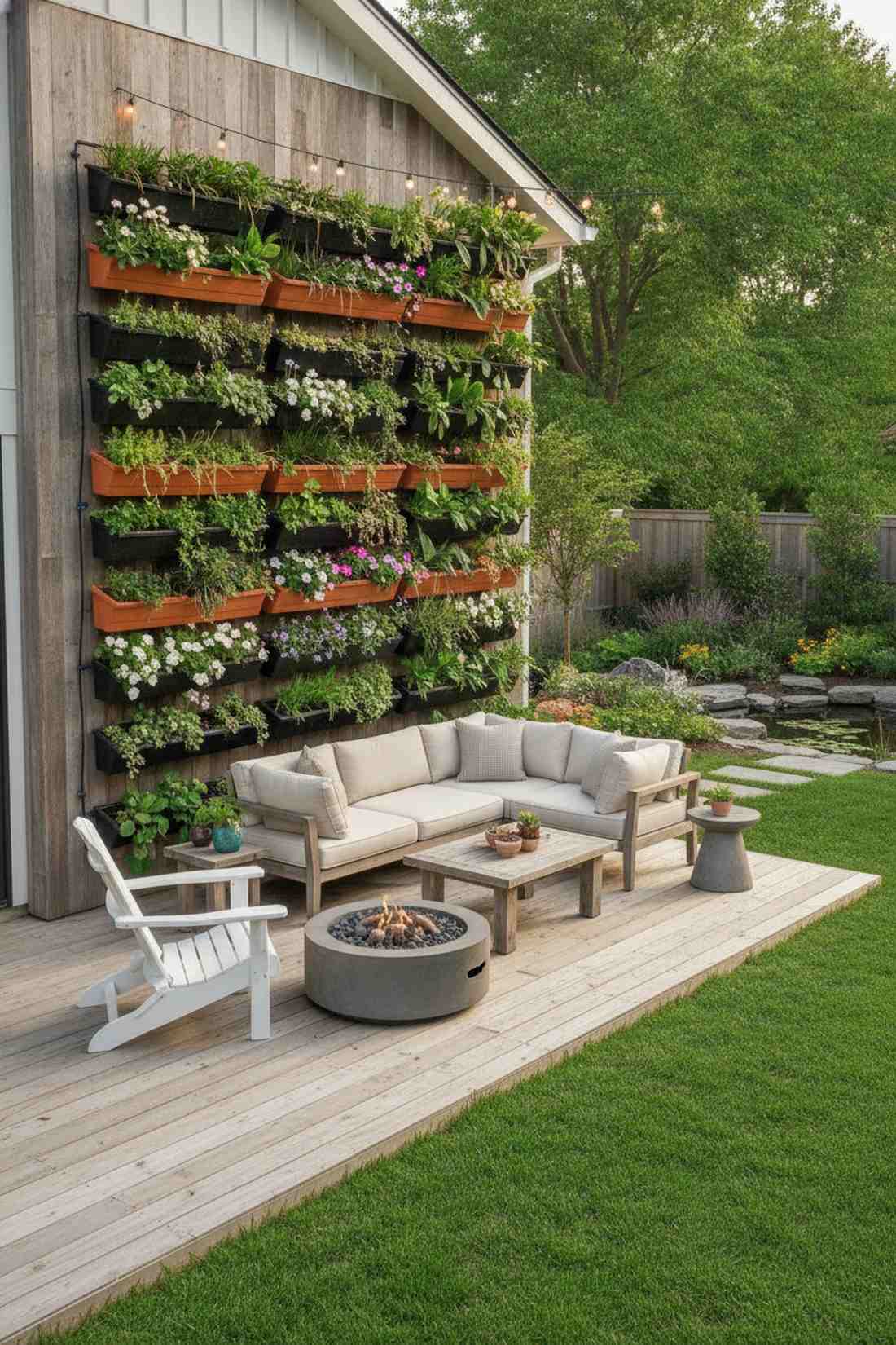 stacked pocket planters with drip irrigation