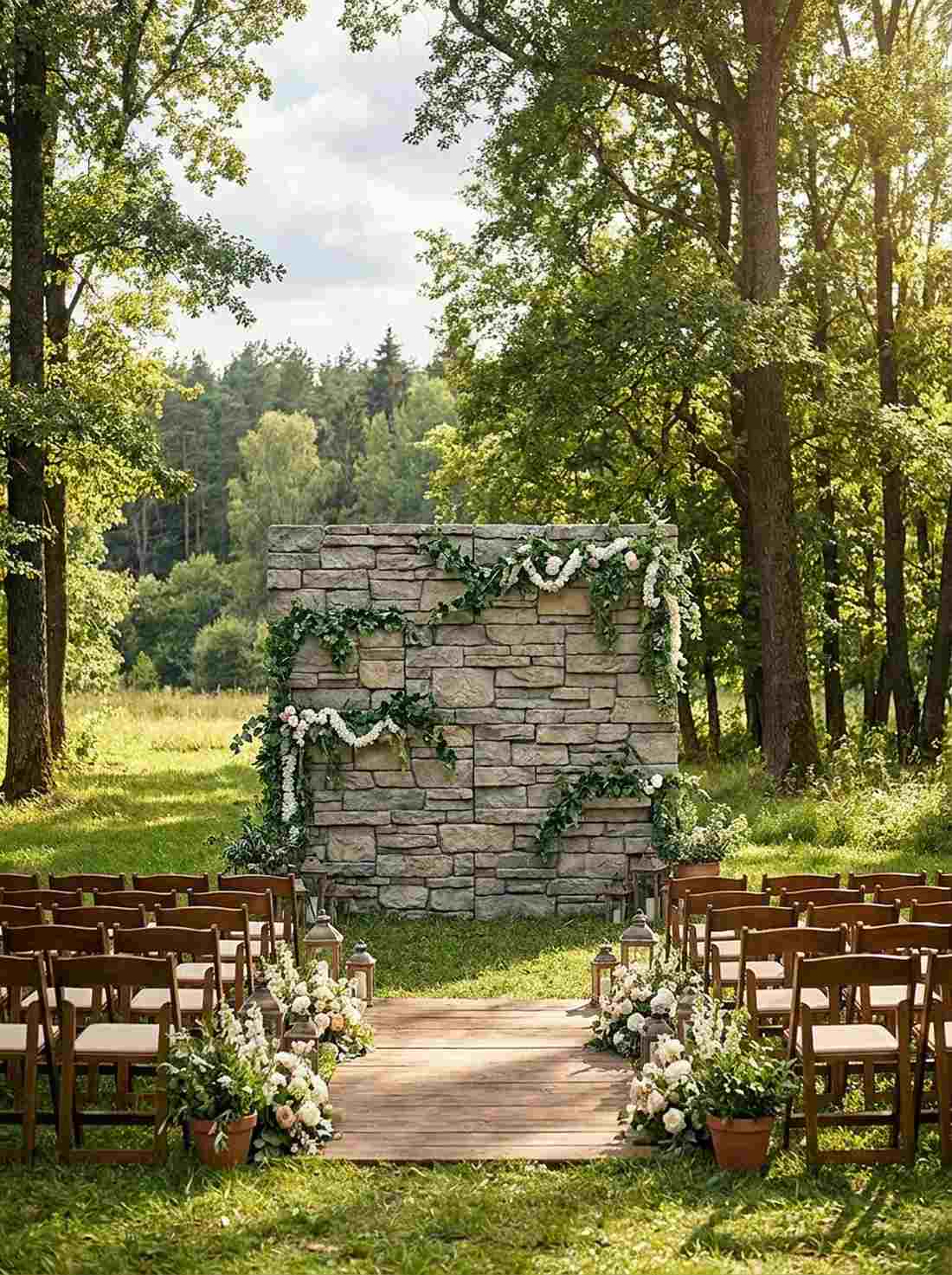 stacked stone ceremony backdrop