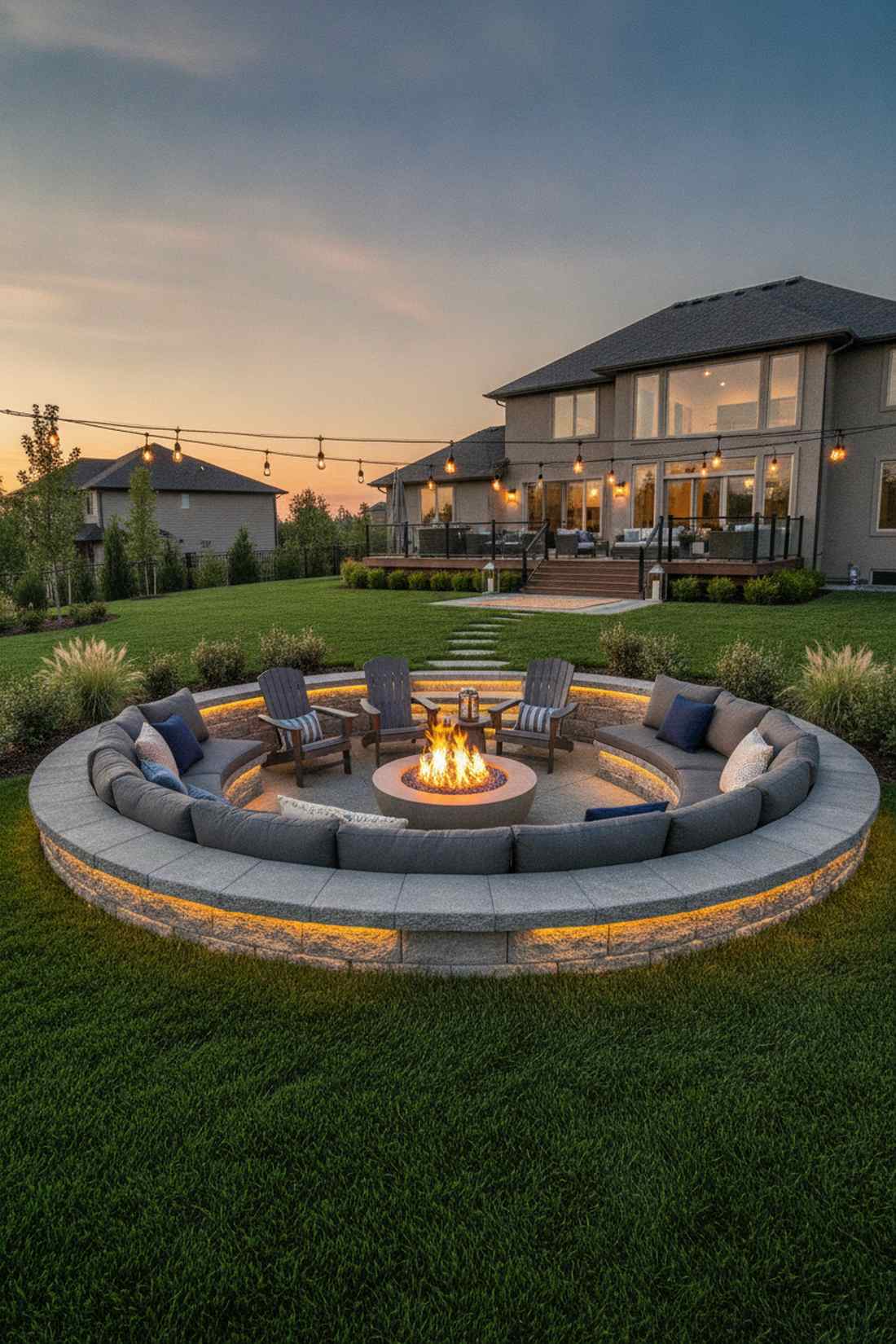 sunken conversation pit with central fire bowl