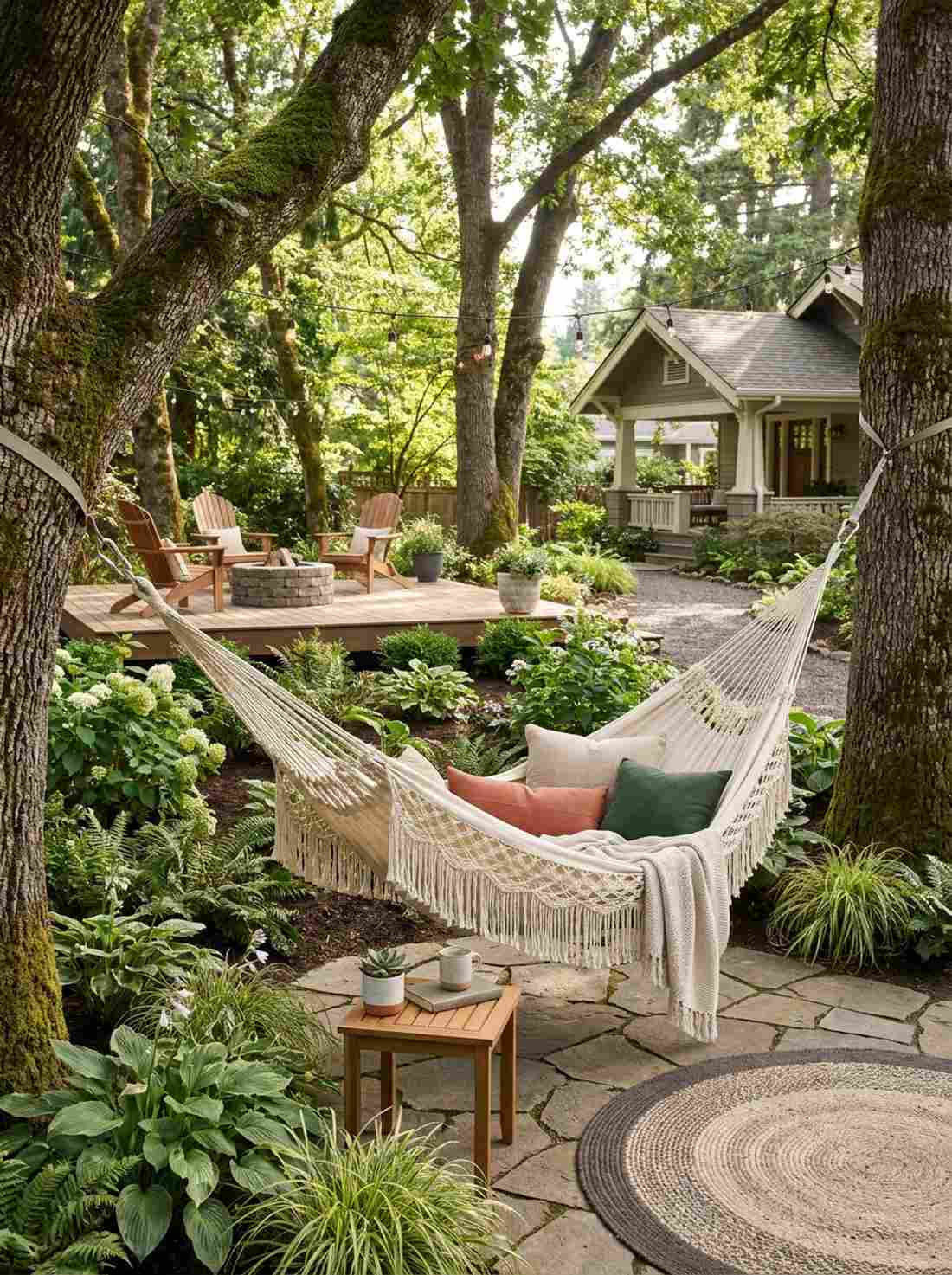 suspended macrame hammock