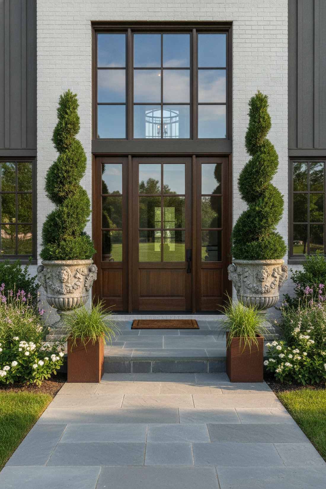 symmetrical entrance flanking