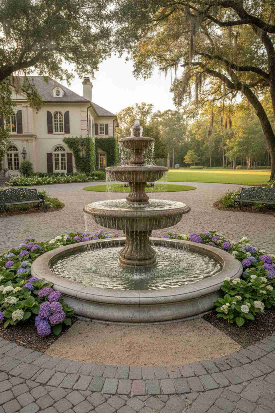 three tier stone basin fountain