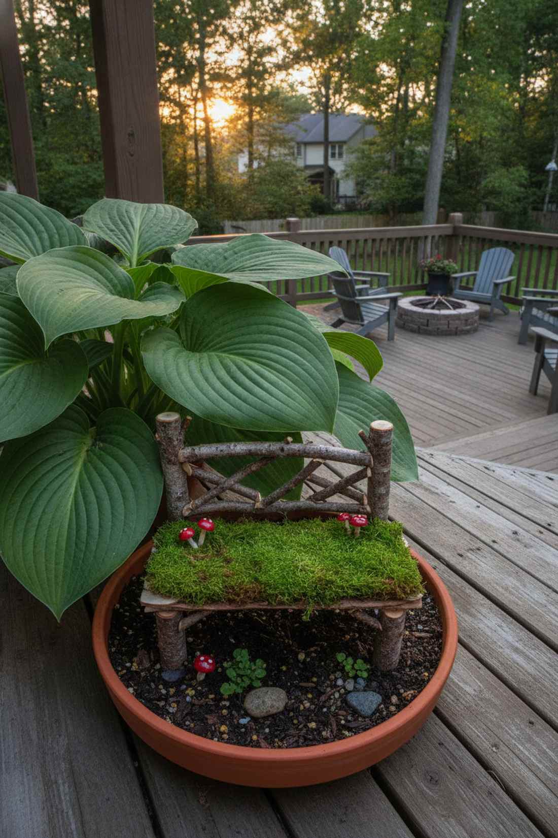 twig benches with moss cushions