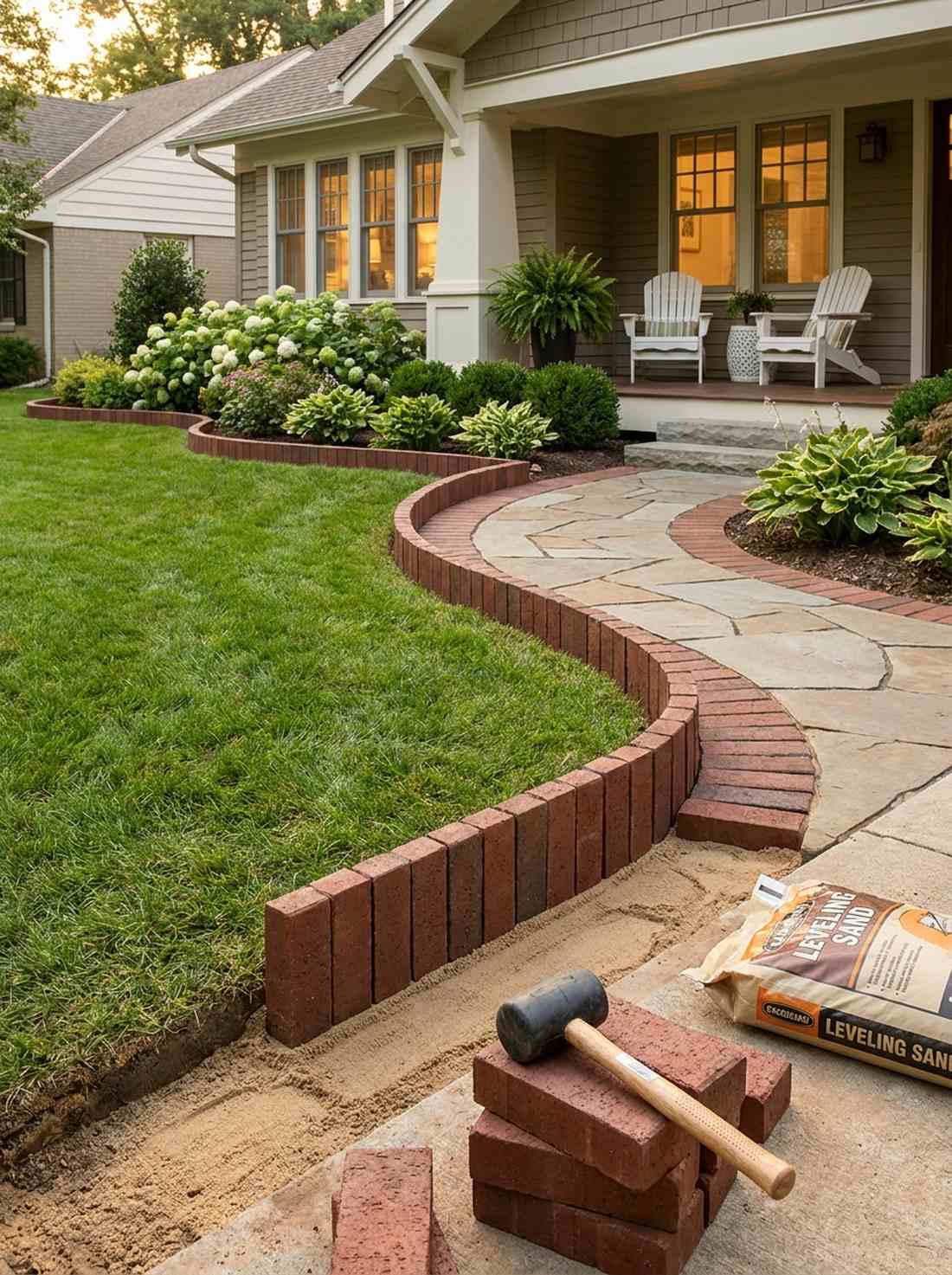 upright soldier brick edging