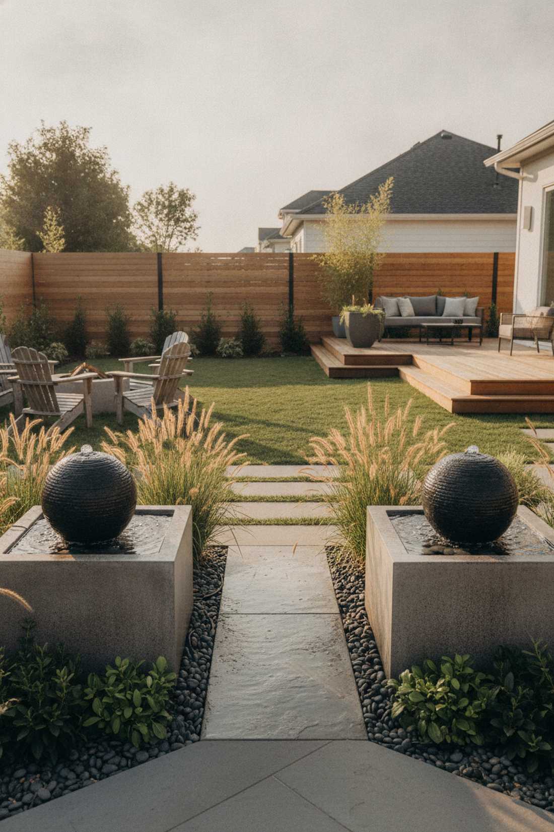 zen sphere with cast stone basin