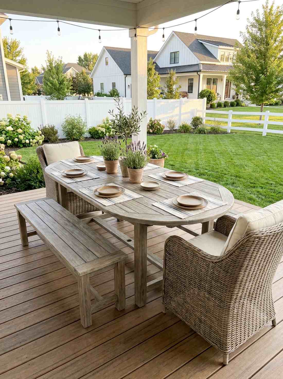 bench and chair mix around oval table