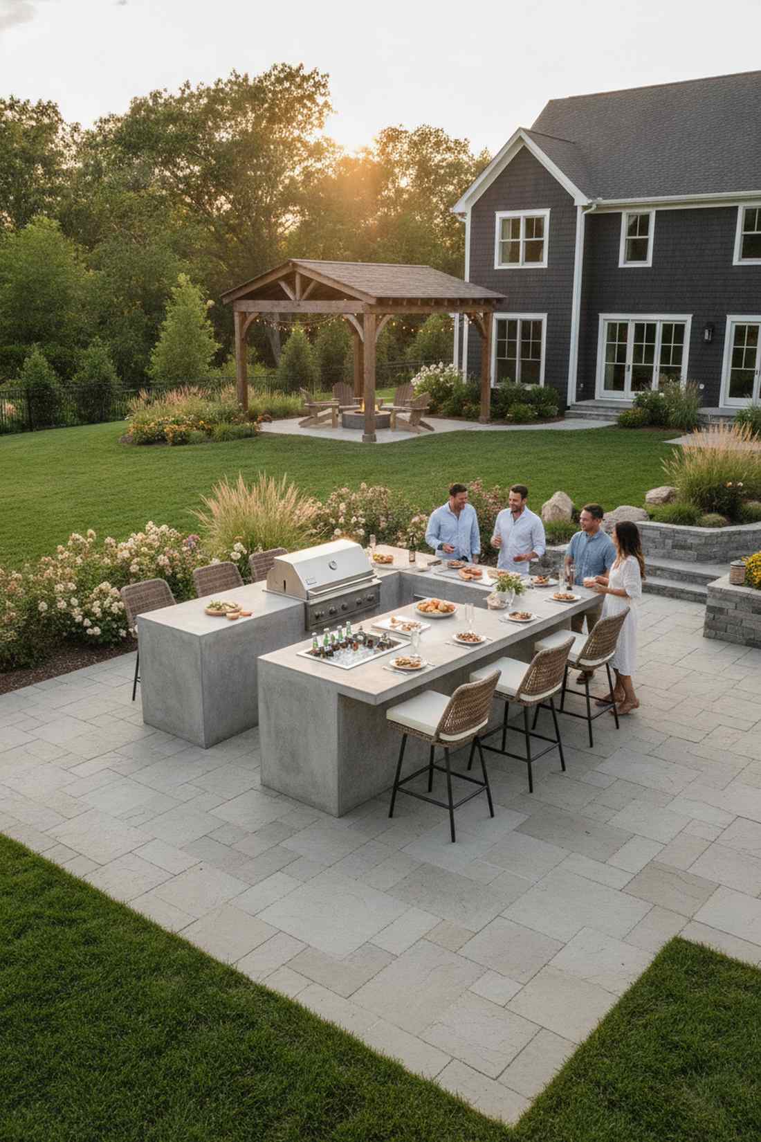 central grill island with perimeter bar