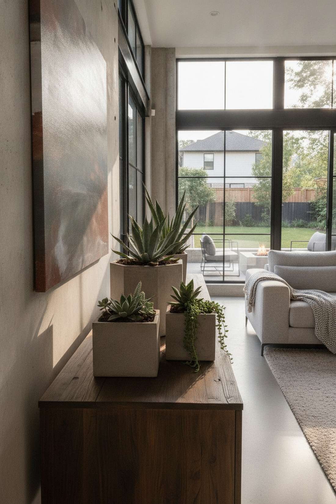 concrete planter trio