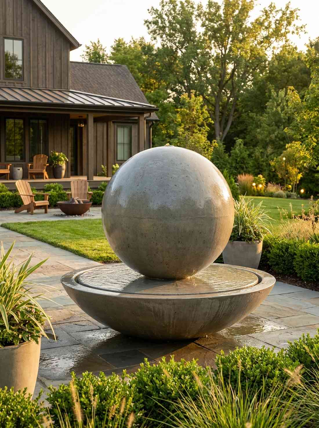 concrete sphere fountain