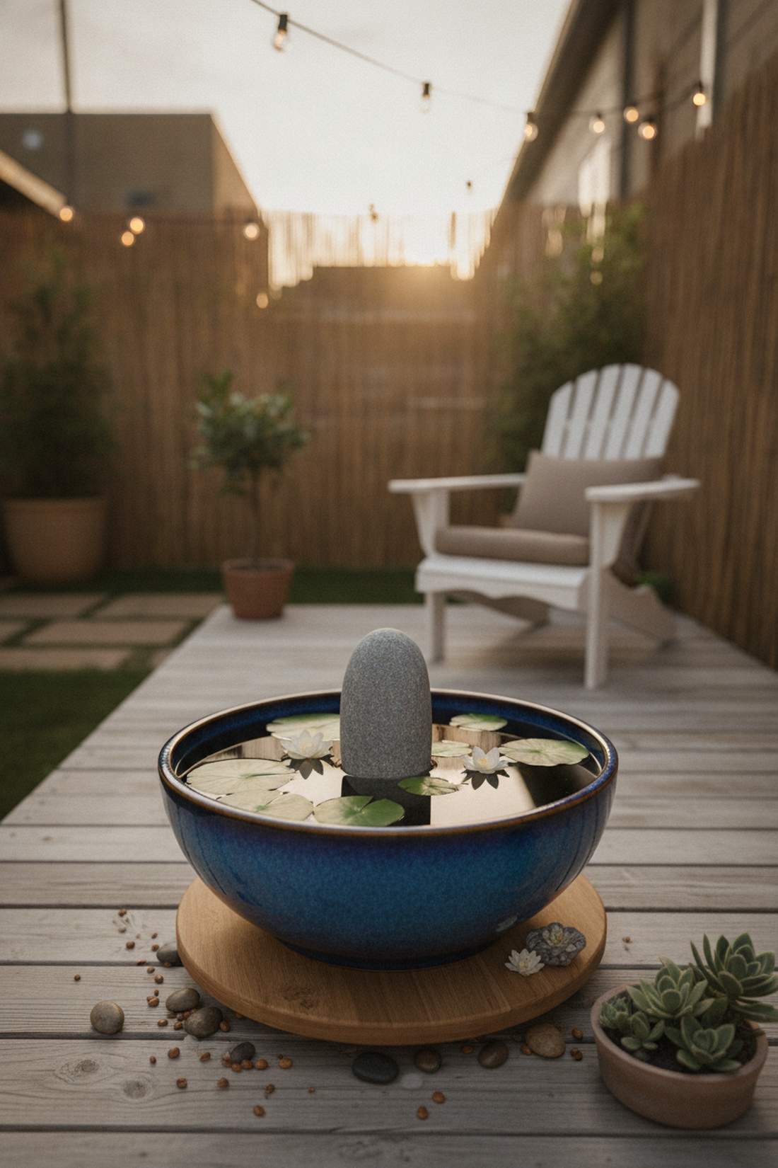 container water garden with single stone