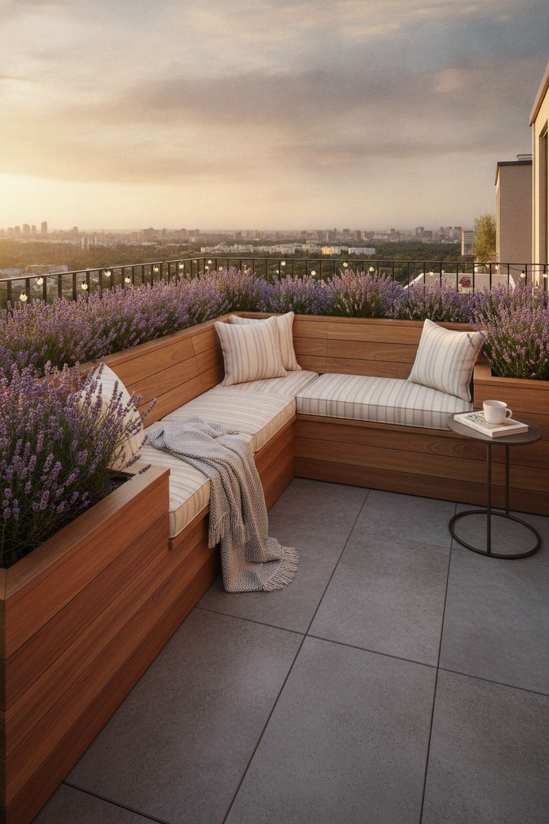 corner bench with built in planters