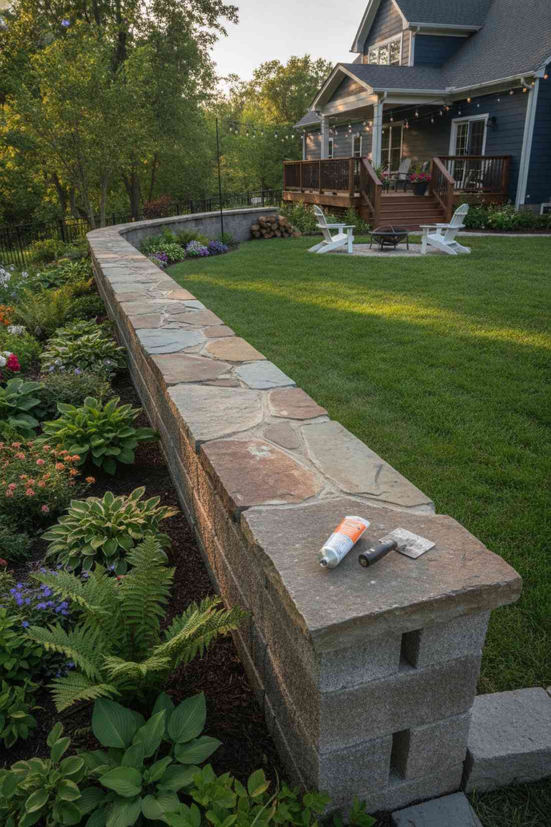 flagstone capped hybrid wall