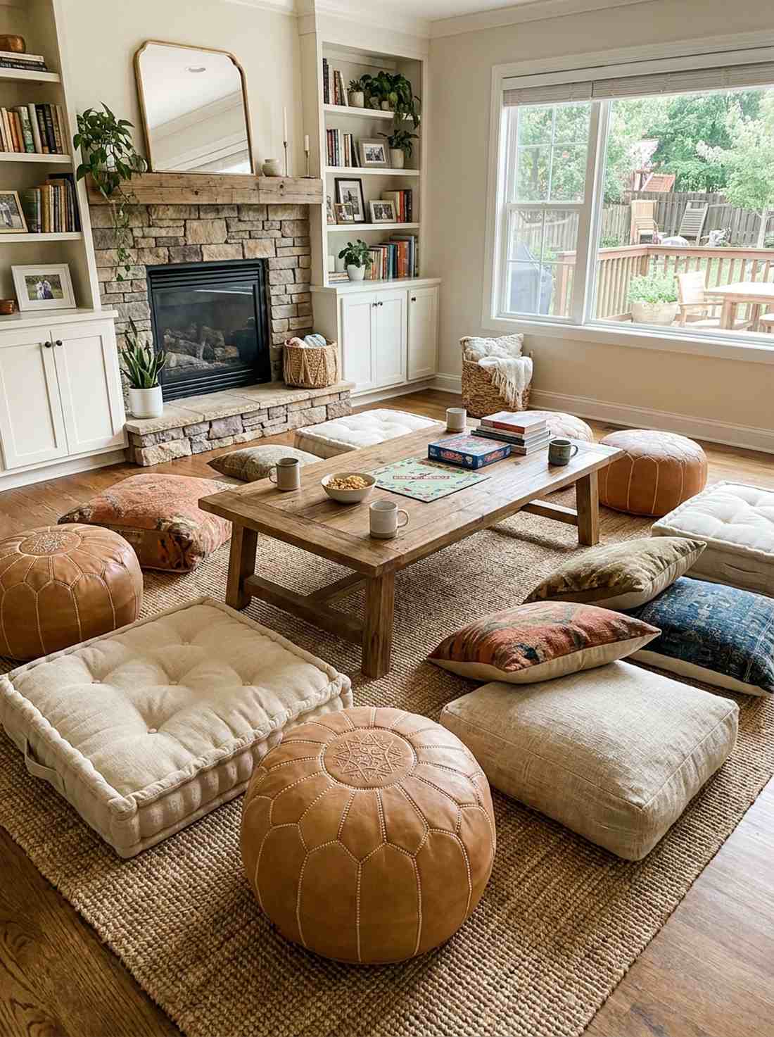 floor cushion and pouf layering