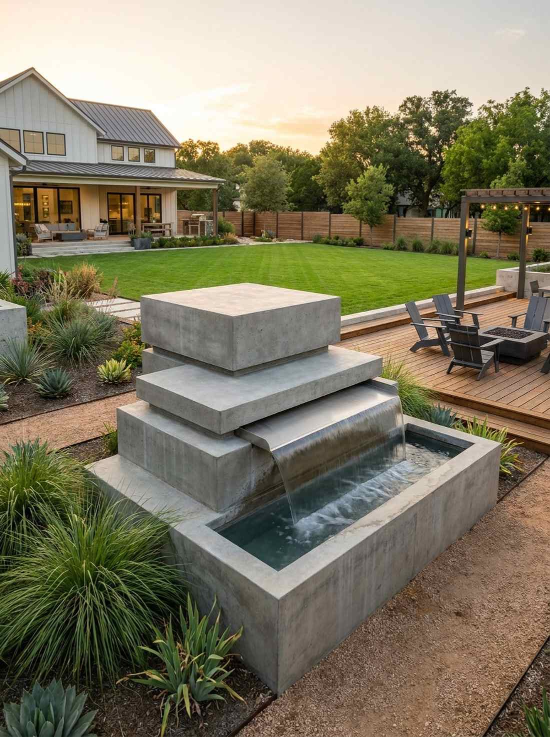 geometric concrete plinth waterfall