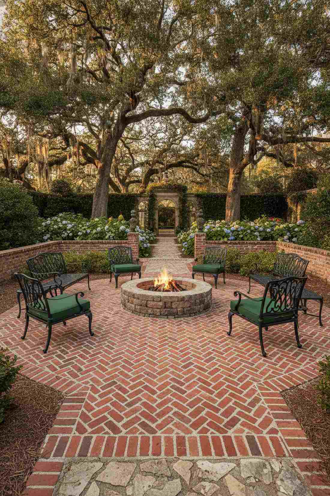 herringbone brick fire court