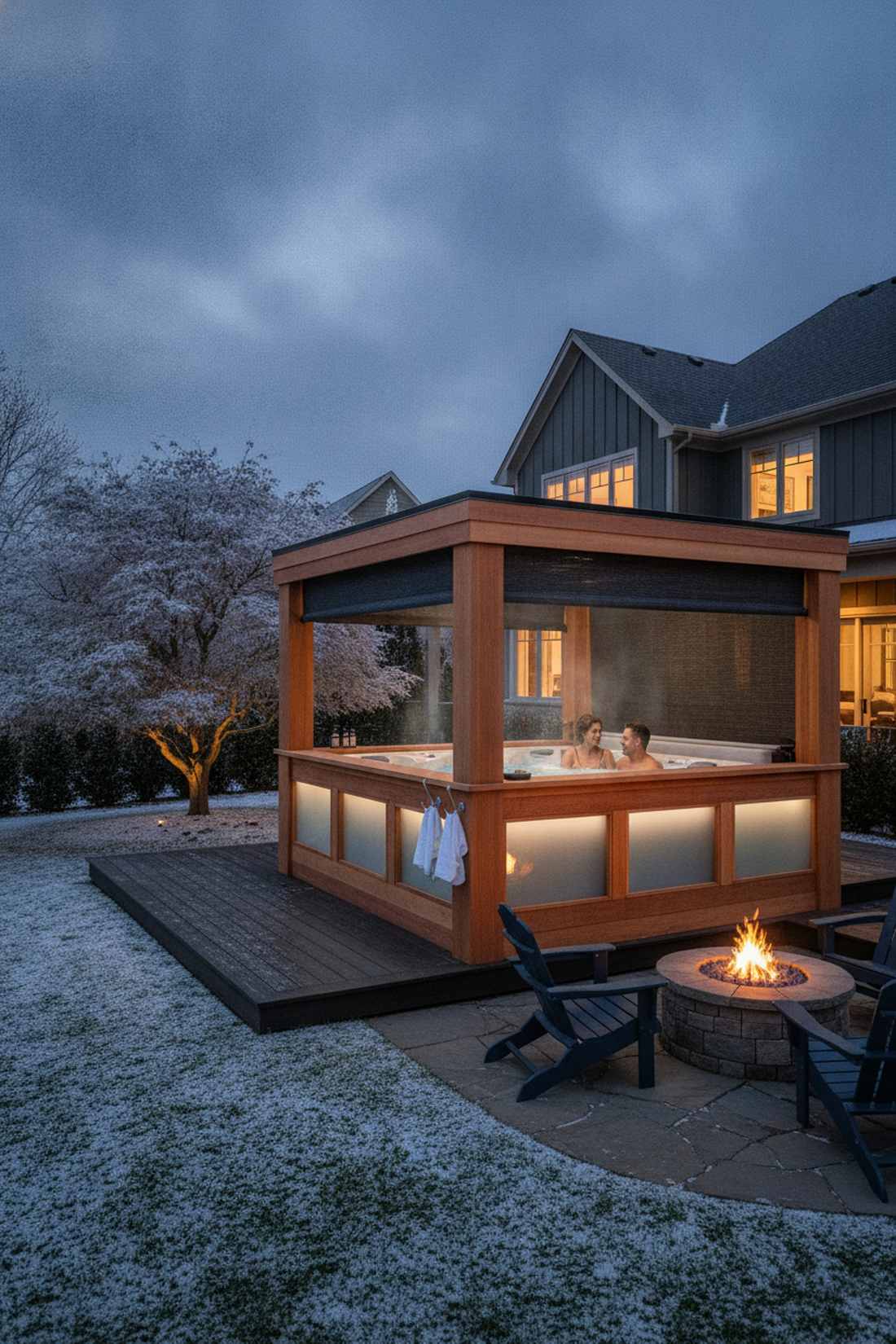 hot tub shelter with privacy panels