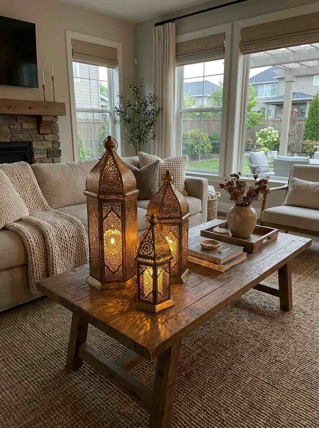 moroccan lanterns grouped on tables