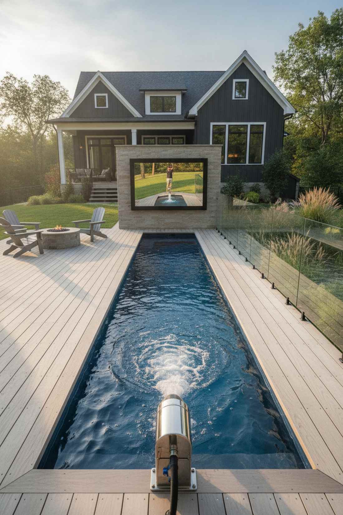 narrow lap lane with swim jets